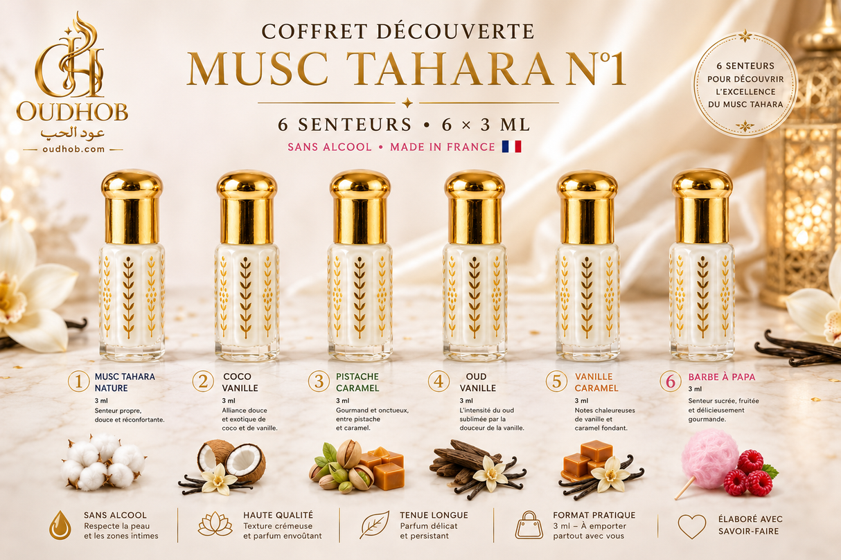 Set Scoperta Musc Tahara N°1 – 6 Fragranze × 3 ml – Senza Alcol – OudHob | عود الحب