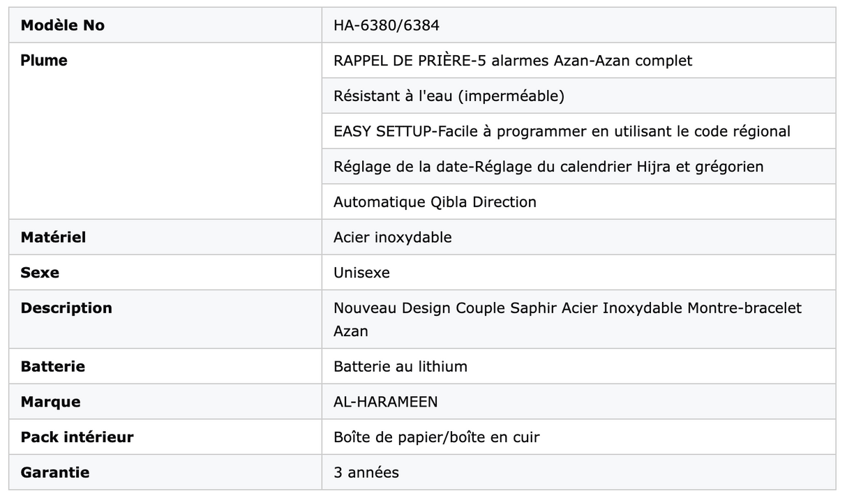 Montre numérique Al Harameen Azan HA-6380, Montre horaires Azan étanche Boîte-cadeau en cuir