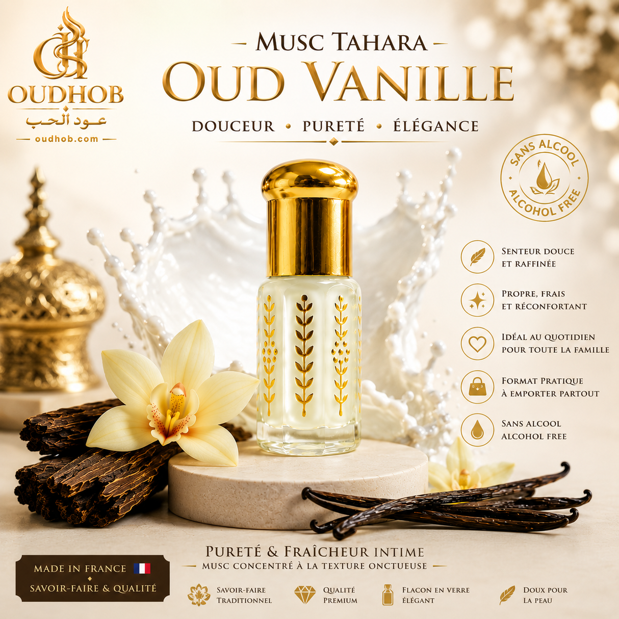 Musc Tahara Oud Vanilje – Intimmusk Uten Alkohol 3 ml – OudHob | عود الحب