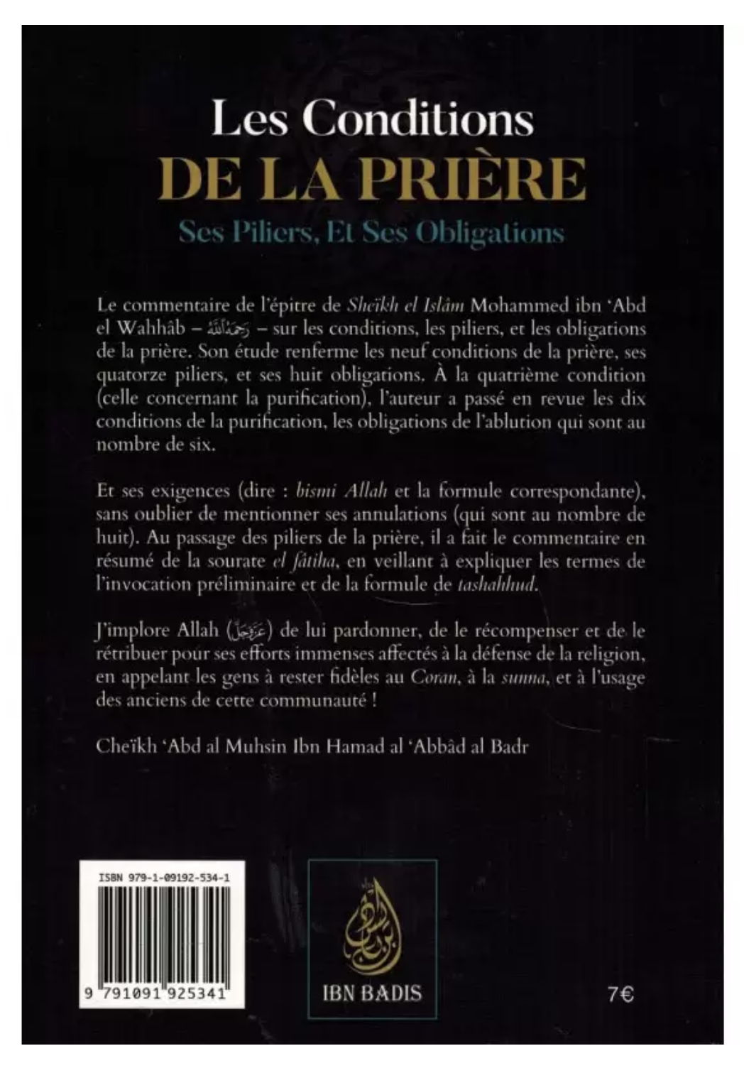 Les conditions de la prière ses piliers, et ses obligations de Muhammad Ibn Abd Al-Wahhâb - Edition IBN BADIS