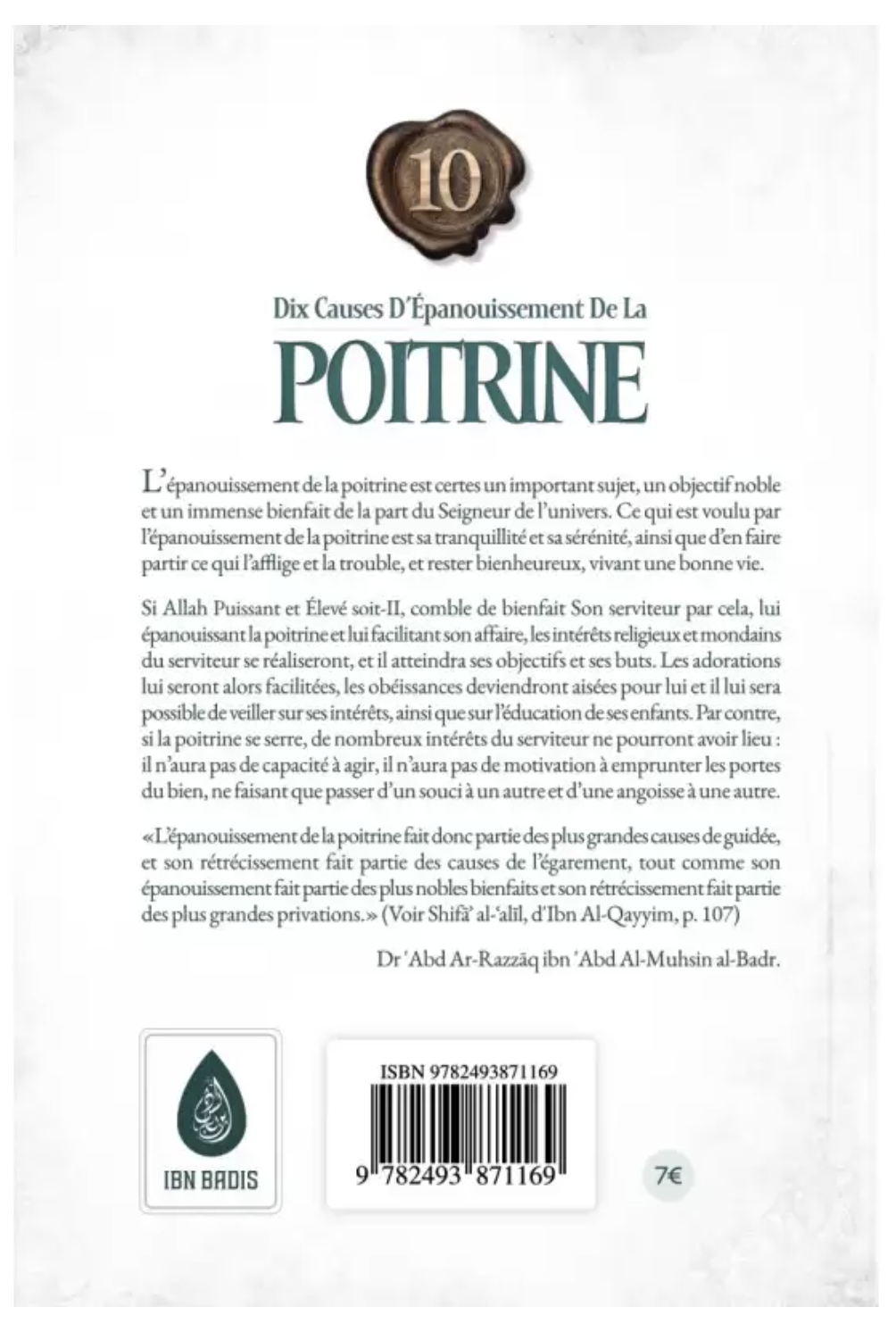 10 cause d’épanouissement de la poitrine de Abd Ar-Razzâq al-Badr - Edition IBN BADIS