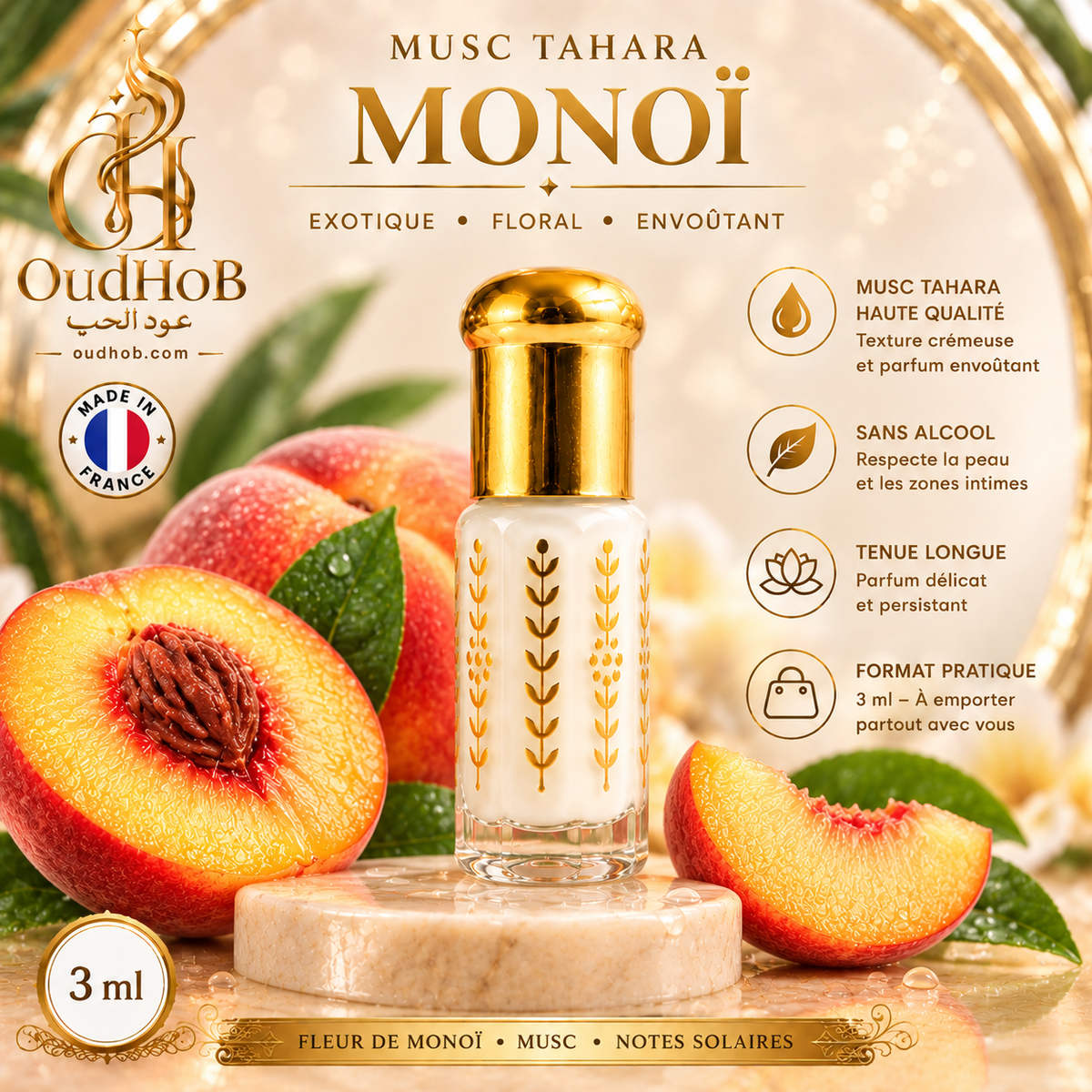 Musc Tahara Pêssego – Almíscar Íntimo Sem Álcool 3 ml – OudHob | عود الحب