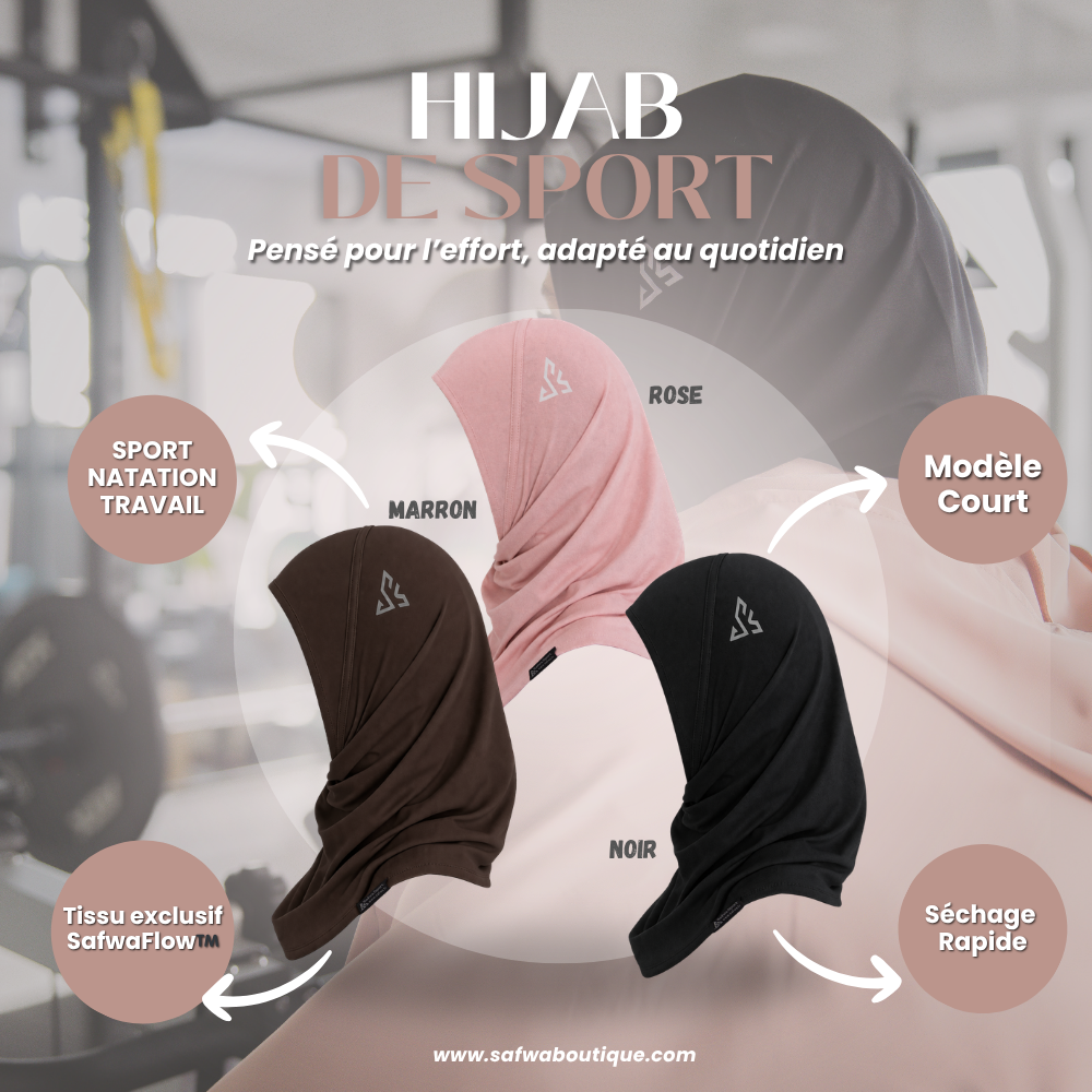 Hijab Sport Femme SafwaFlow™ – Respirant, Anti-Transpiration, Maintien Parfait, Confort Actif