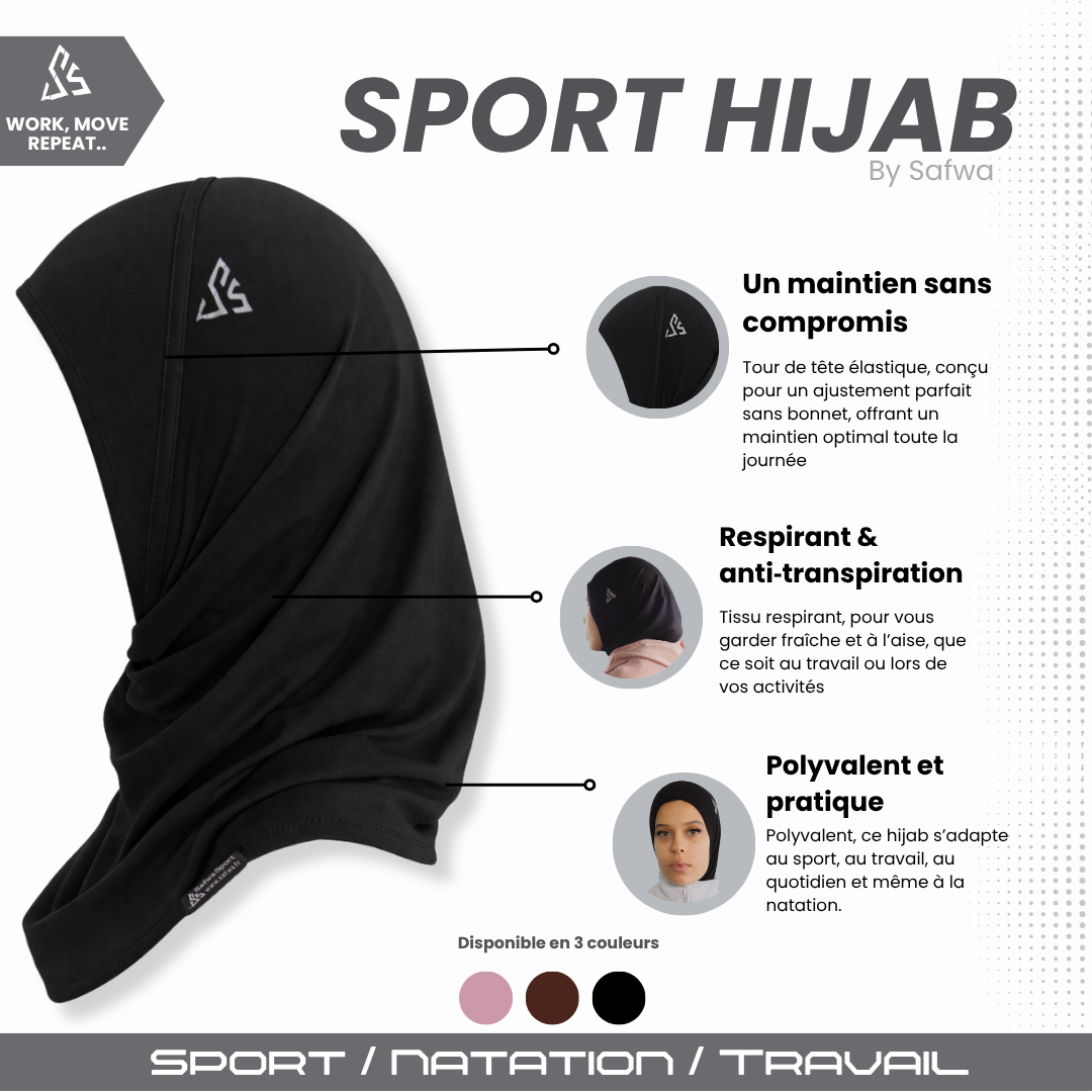 Hijab Sport Femme SafwaFlow™ – Respirant, Anti-Transpiration, Maintien Parfait, Confort Actif