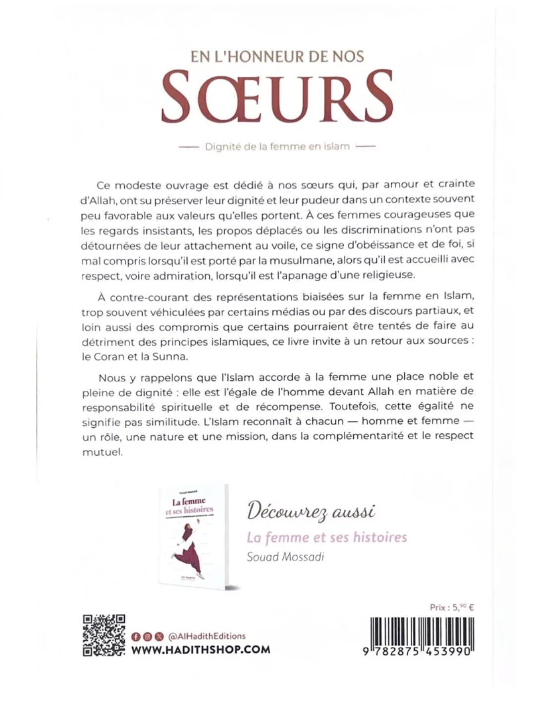 En l'honneur de nos soeurs - Dignité de la femme en islam de Rachid Maach – Éditions Al-Hadîth