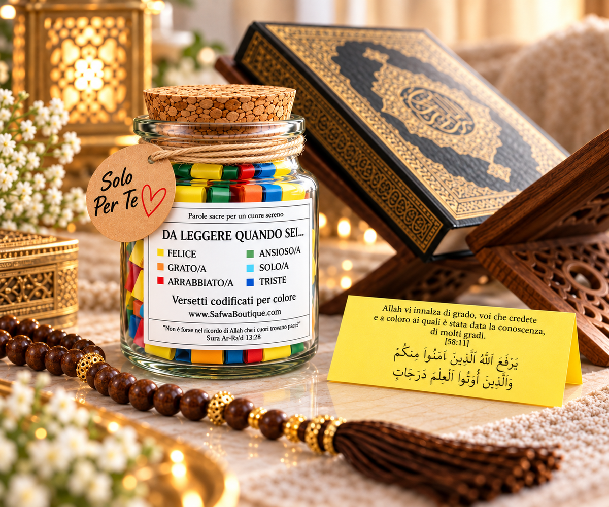 Bocal Coran Safwa® Italien – Versets en Arabe & Italien – 6 Émotions – Coffret Cadeau Islamique