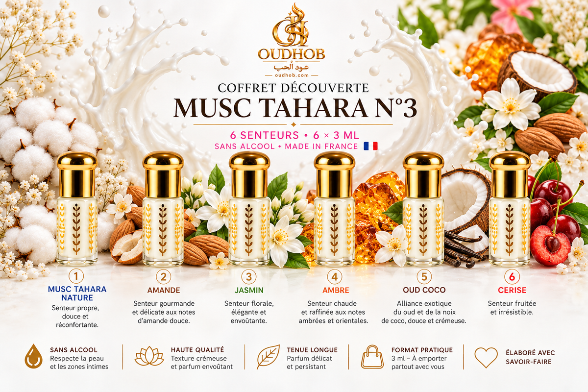 Coffret Découverte Musc Tahara N°3 – 6 Senteurs × 3 ml Sans Alcool - Fabriqué en France – OudHob | عود الحب