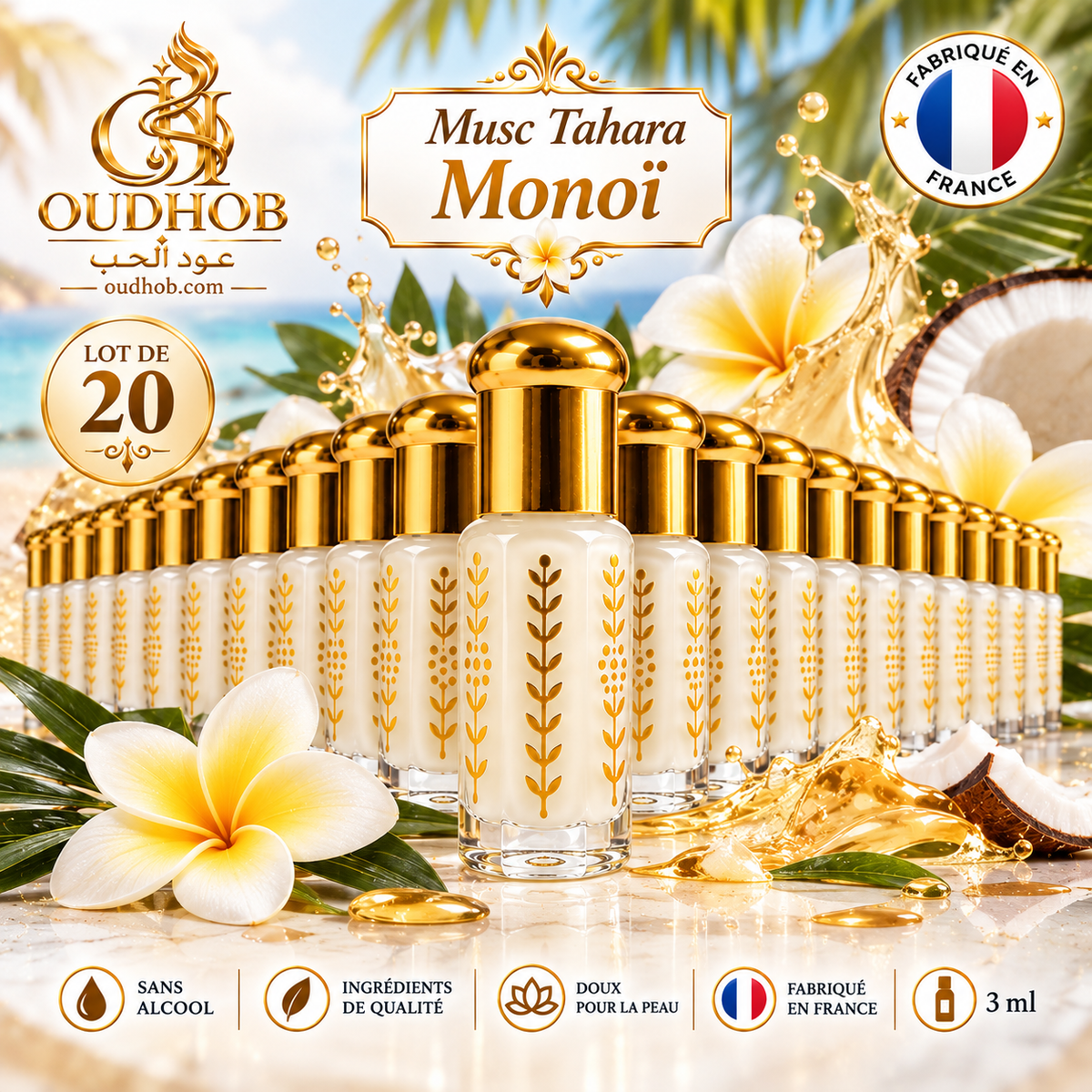 Musc Tahara Monoï – Musc Intime Sans Alcool 3 ml - Fabriqué en France – OudHob | عود الحب