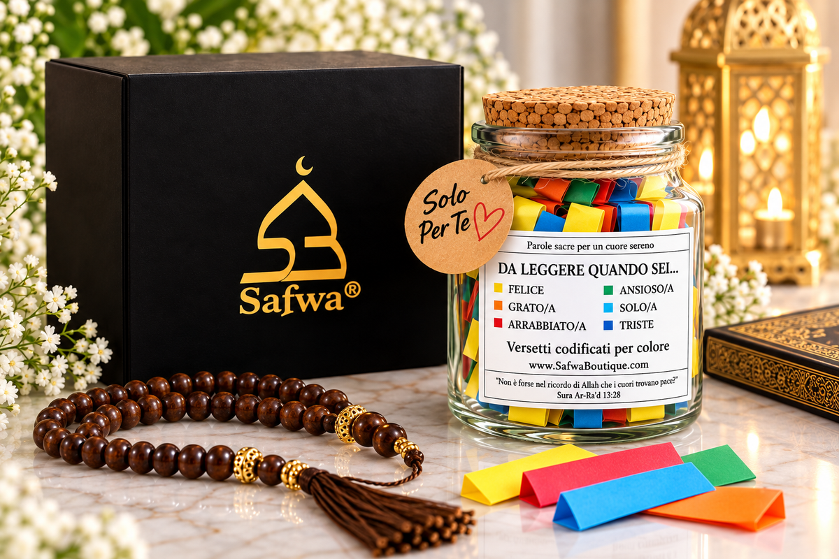 Bocal Coran Safwa® Italien – Versets en Arabe & Italien – 6 Émotions – Coffret Cadeau Islamique