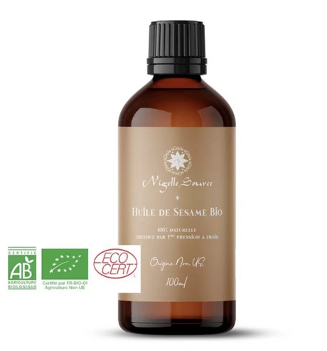 Huile de Sésame Bio certifié Ecocert 100ml Usage Alimentaire - Nigelle Source