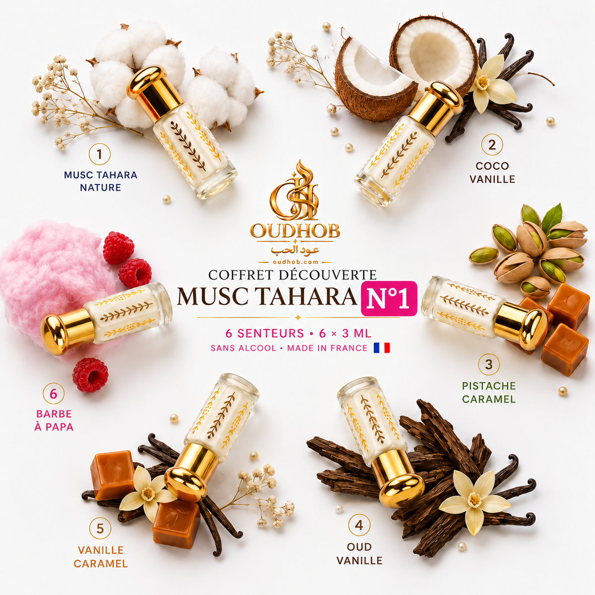 Set Scoperta Musc Tahara N°1 – 6 Fragranze × 3 ml – Senza Alcol – OudHob | عود الحب