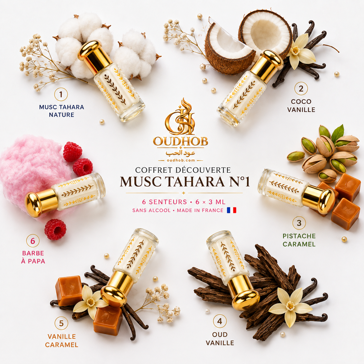 Set Scoperta Musc Tahara N°1 – 6 Fragranze × 3 ml – Senza Alcol – OudHob | عود الحب
