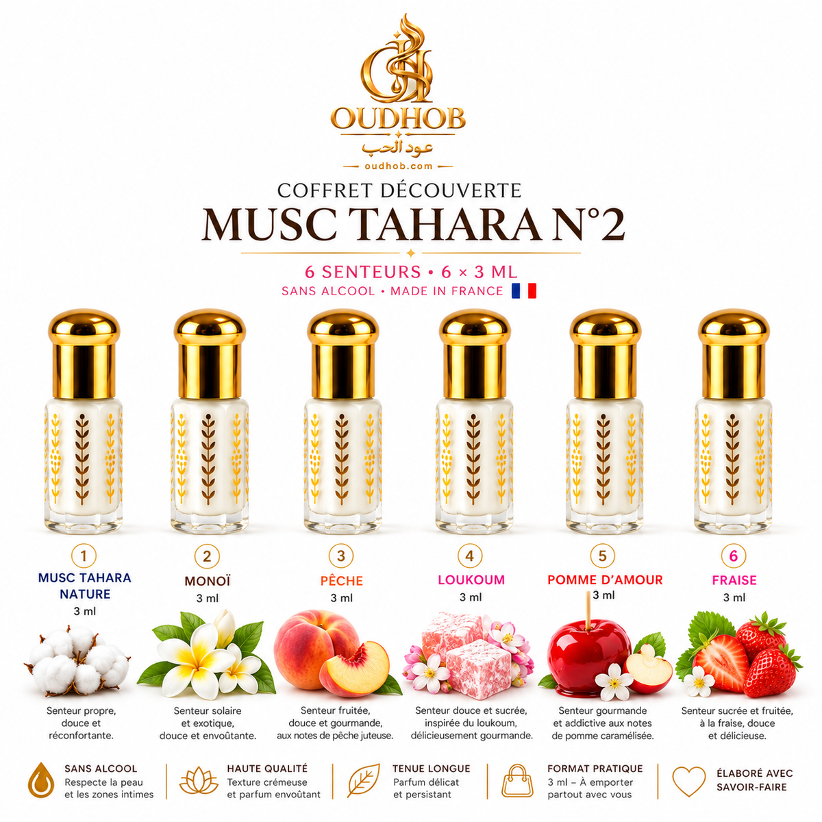 Set Scoperta Musc Tahara N°2 – 6 Fragranze × 3 ml – Senza Alcol – OudHob | عود الحب