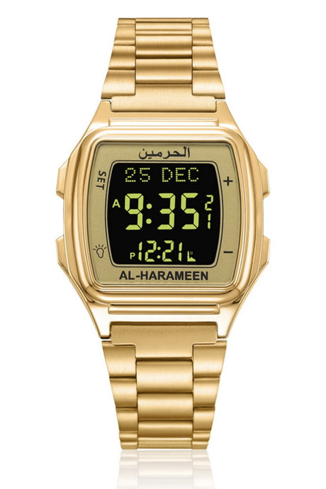 Montre Azan AL-HARAMEEN HA-6461 Montre horaires Azan en acier inoxydable haut de gamme avec double affichage