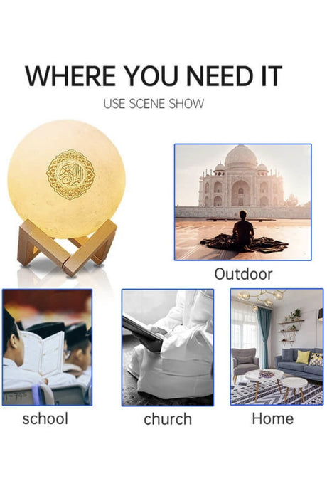 Veilleuse Coranique MP3 Lampe de lune SQ168 avec haut-parleur Coran Bluetooth connecte Android et iOS - Equantu SQ168