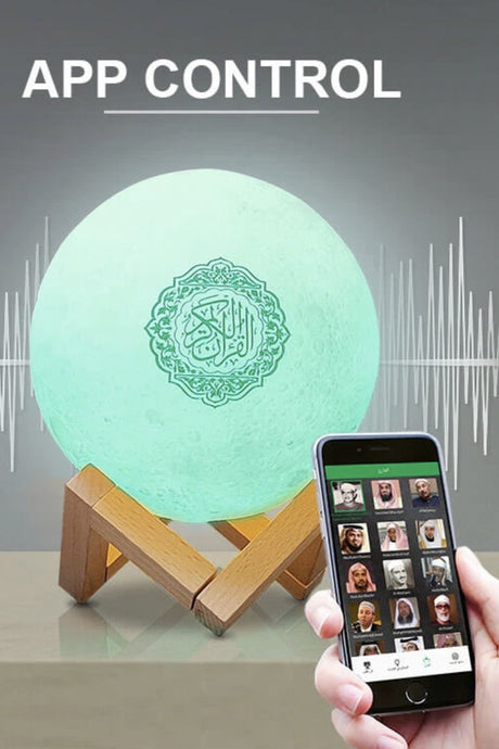 Veilleuse Coranique MP3 Lampe de lune SQ168 avec haut-parleur Coran Bluetooth connecte Android et iOS - Equantu SQ168