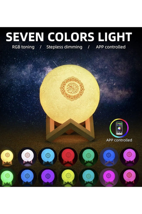 Veilleuse Coranique MP3 Lampe de lune SQ168 avec haut-parleur Coran Bluetooth connecte Android et iOS - Equantu SQ168