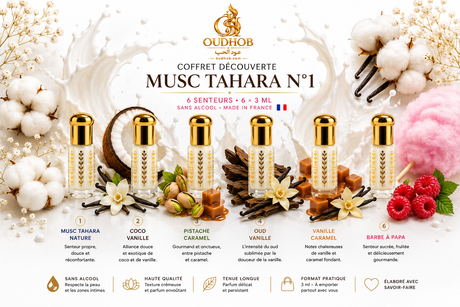 Coffret Découverte Musc Tahara N°1 – 6 Senteurs × 3 ml – Sans Alcool – OudHob | عود الحب