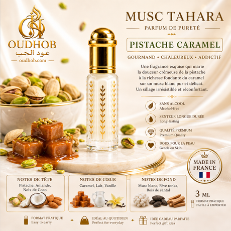 Musc Tahara Pistache Caramel – Musc Intime Sans Alcool 3 ml – OudHob | عود الحب