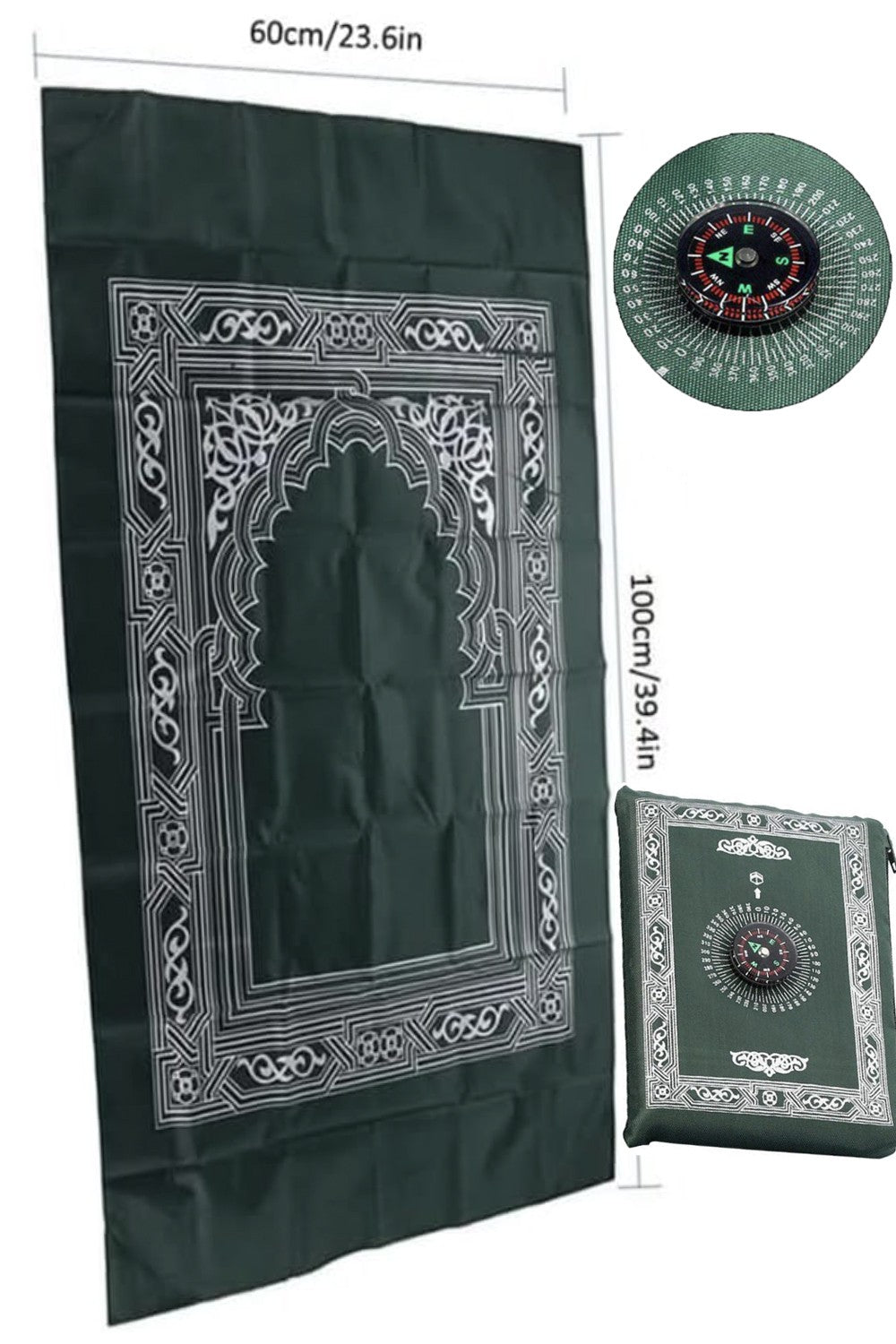 Tapis de prière de poche avec boussole, Sajada de voyage