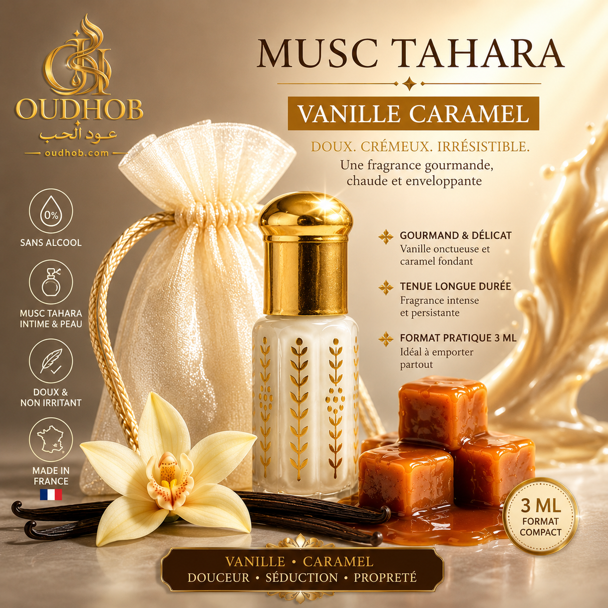 Musc Tahara Vanilje Karamell – Intimmusk Uten Alkohol 3 ml – OudHob | عود الحب