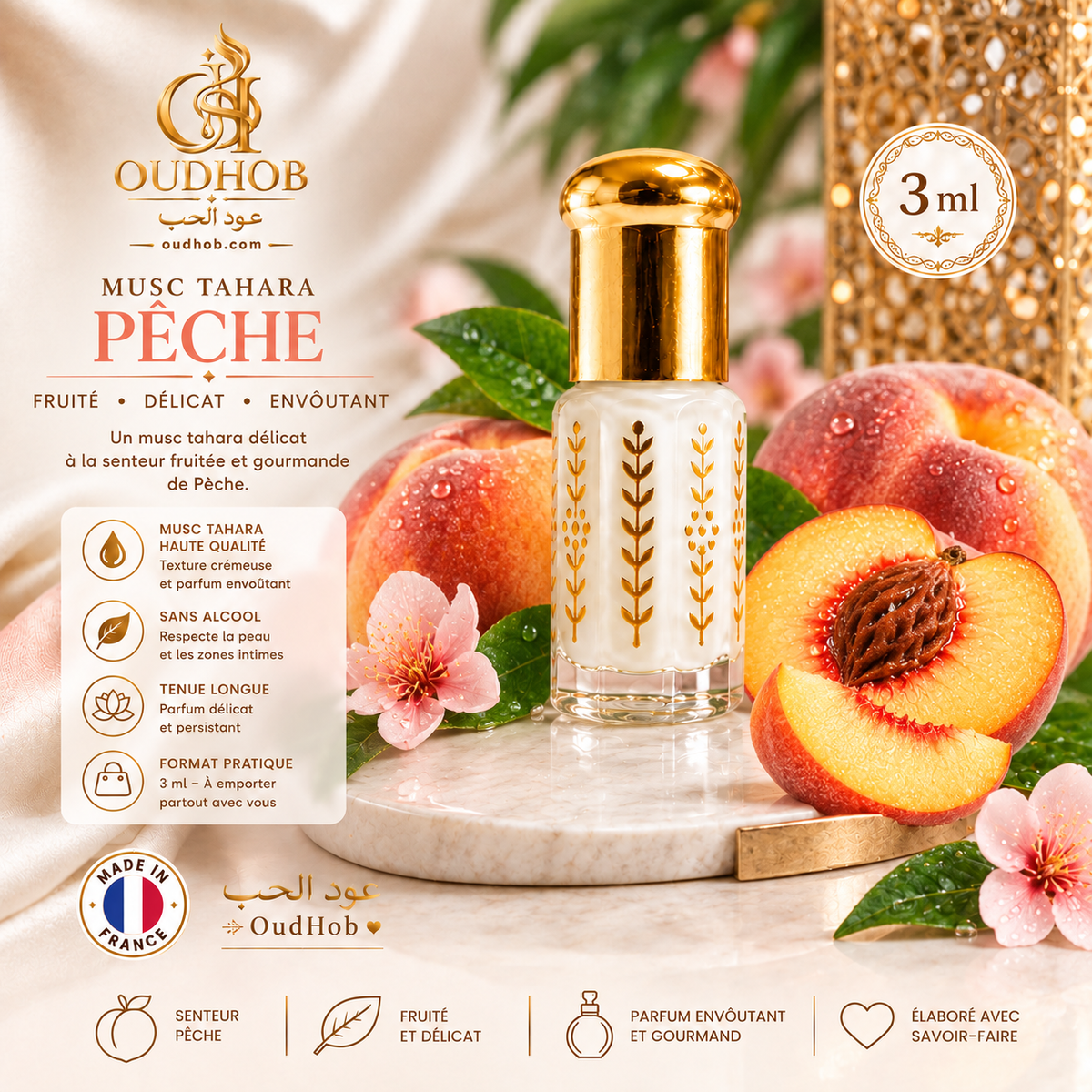 Musc Tahara Pfirsich – Intimmoschus ohne Alkohol 3 ml – OudHob | عود الحب