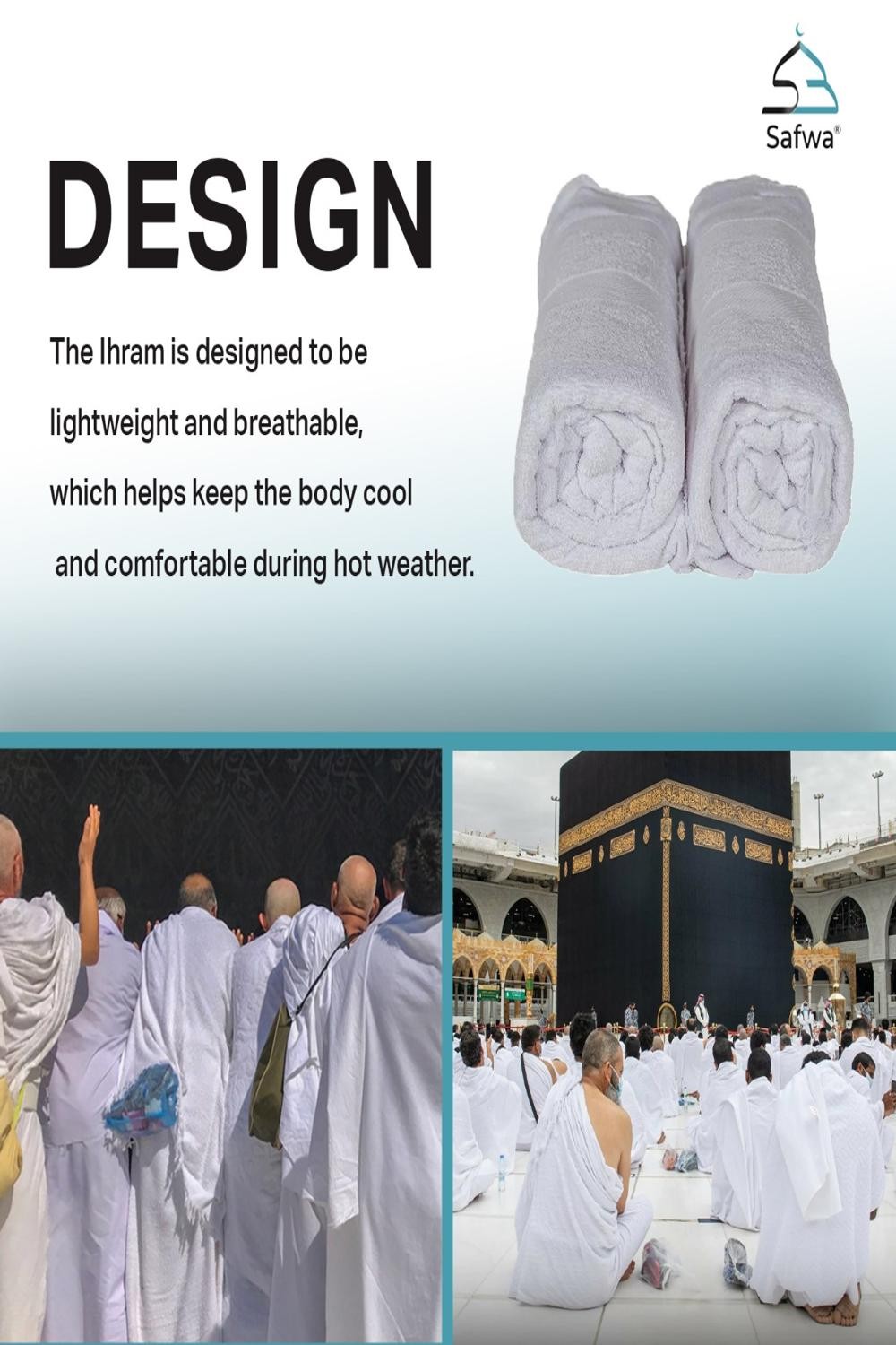 IHRAM pour Hajj et Omra 100 % Coton Égyptien – Sans Bouton – SAFWA