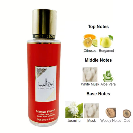 Ameerat Al Arab Rouge Brume Parfumée 250 ml – Meryam Flowers | Brume Orientale Musquée