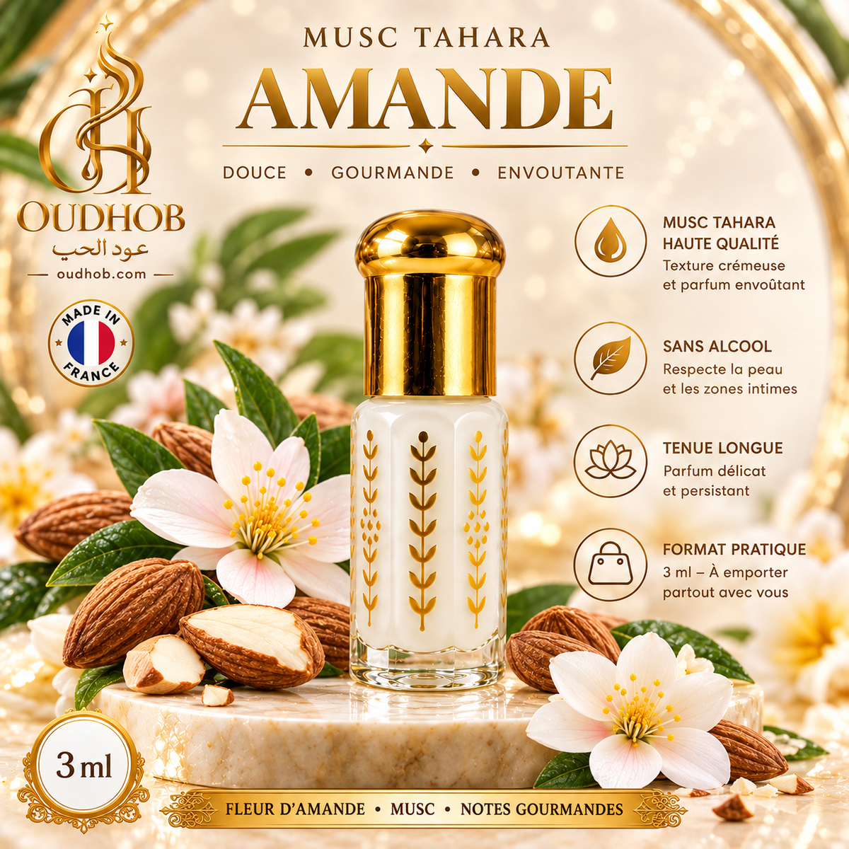 Musc Tahara Mandel – Alkoholfrei 3 ml – Hergestellt in Frankreich – OudHob | عود الحب