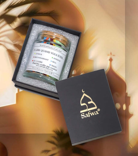 Bocal Hadith Safwa® – Hadiths Authentiques en Arabe & Français, Codés par Émotion – Coffret Cadeau Élégant (Exclusivité Safwa®)