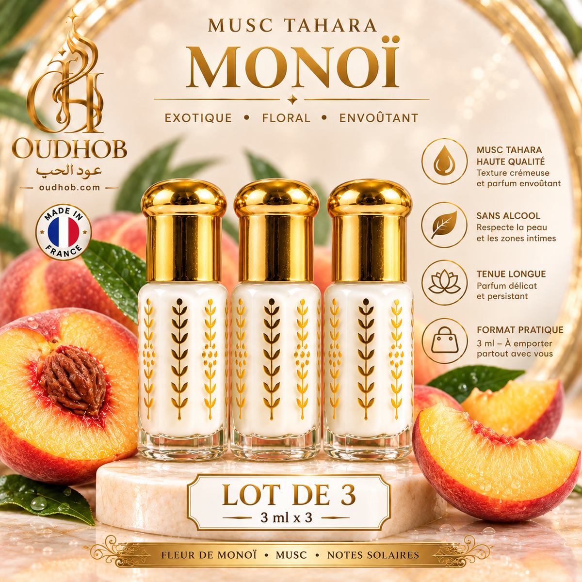 Musc Tahara Pfirsich – Intimmoschus ohne Alkohol 3 ml – OudHob | عود الحب