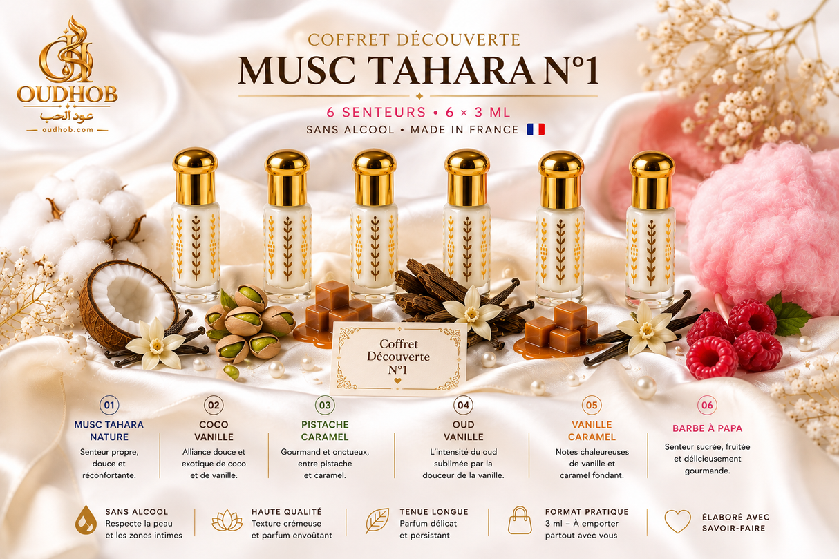 Set Scoperta Musc Tahara N°1 – 6 Fragranze × 3 ml – Senza Alcol – OudHob | عود الحب