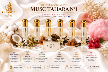 Coffret Découverte Musc Tahara N°1 – 6 Senteurs × 3 ml – Sans Alcool – OudHob | عود الحب