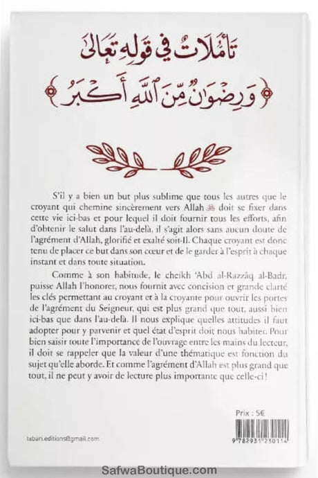 Rien N'est Plus Grand Que L'agrément D'Allah - Abd al-Razzaq al-Badr - Editions TABARI