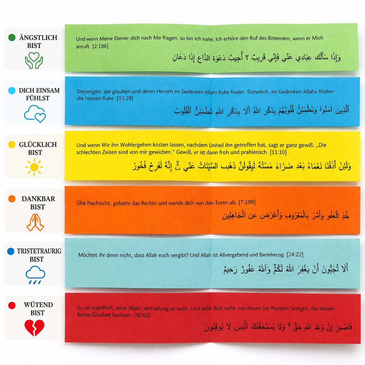 Bocal Coran Safwa® Allemand – Versets en Arabe & Allemand – 6 Émotions – Coffret Cadeau Islamique