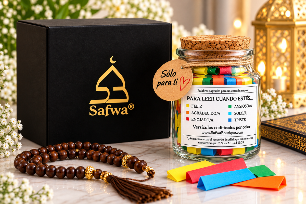 Bocal Coran Safwa® Espagnol – Versets en Arabe & Espagnol – 6 Émotions – Coffret Cadeau Islamique