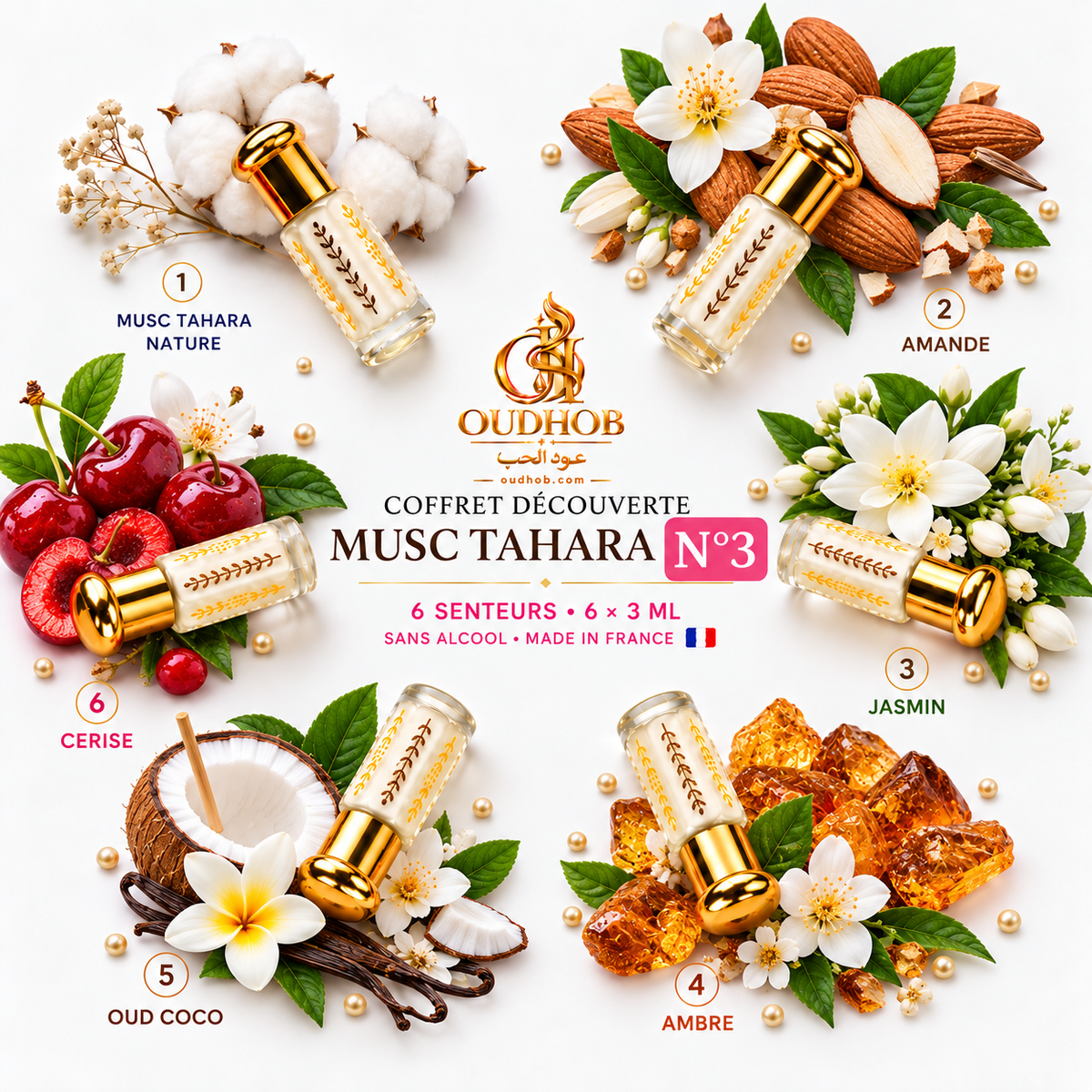 Coffret Découverte Musc Tahara N°3 – 6 Senteurs × 3 ml Sans Alcool - Fabriqué en France – OudHob | عود الحب