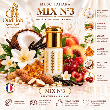 Musc Tahara Entdeckungsset Nr. 3 – 6 Düfte × 3 ml – Ohne Alkohol – Hergestellt in Frankreich – OudHob | عود الحب