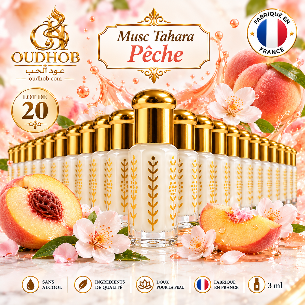 Musc Tahara Pêche – Musc Intime Sans Alcool 3 ml - Fabriqué en France – OudHob | عود الحب